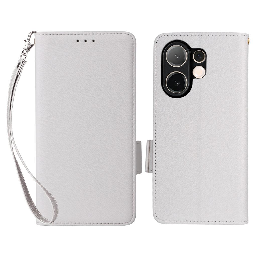 For Vivo V60 5G Case with Wrist Strap Litchi Texture PU Leather Wallet Phone Cover