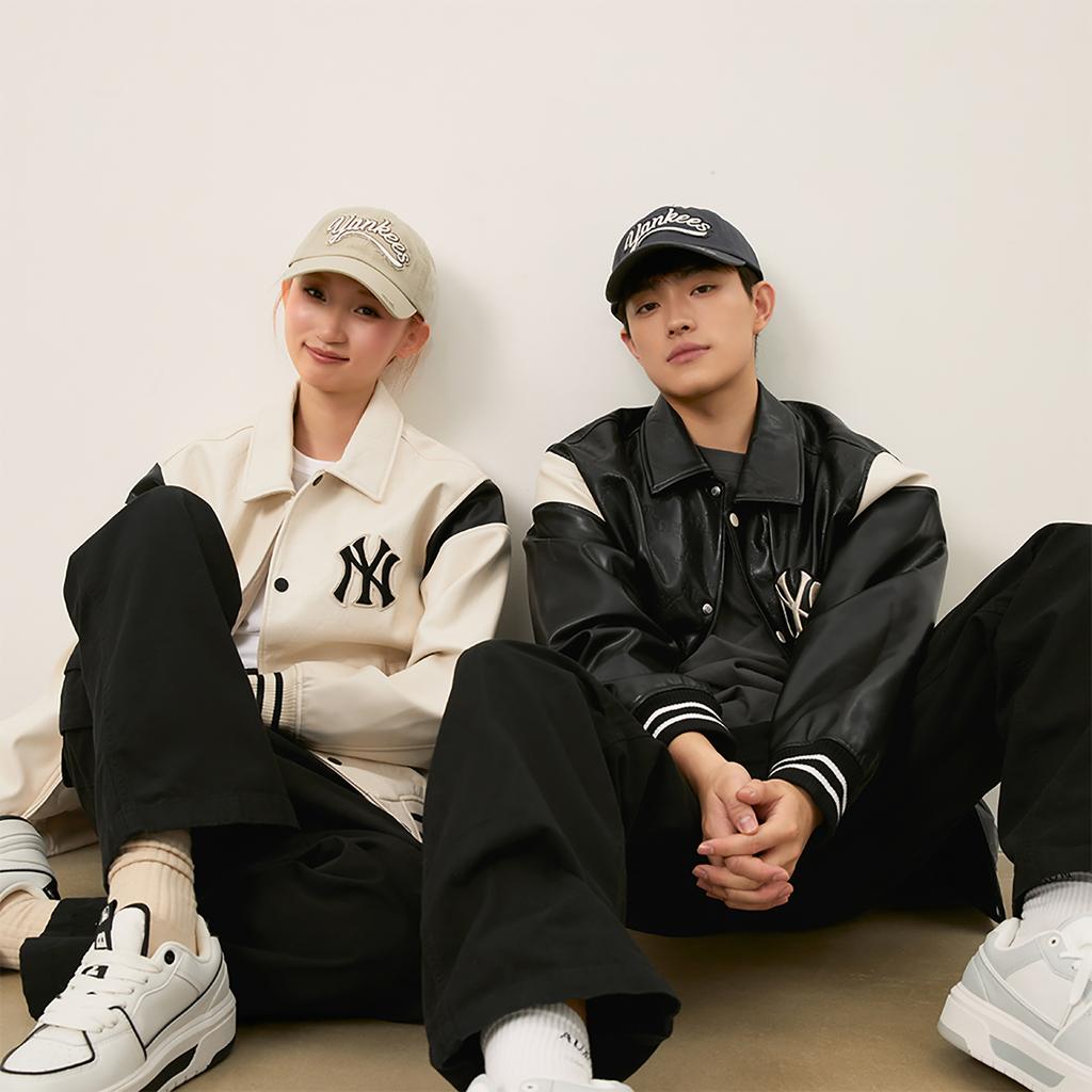 New MLB MONOGRAM Collection New York Yankees Baseball Jacket Unisex Dark Cream 3AJPM0444-50CRD