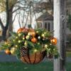 Pre-lit Artificial Christmas Hanging Basket-mixed Decorations And White LED Lights-frosted Berries