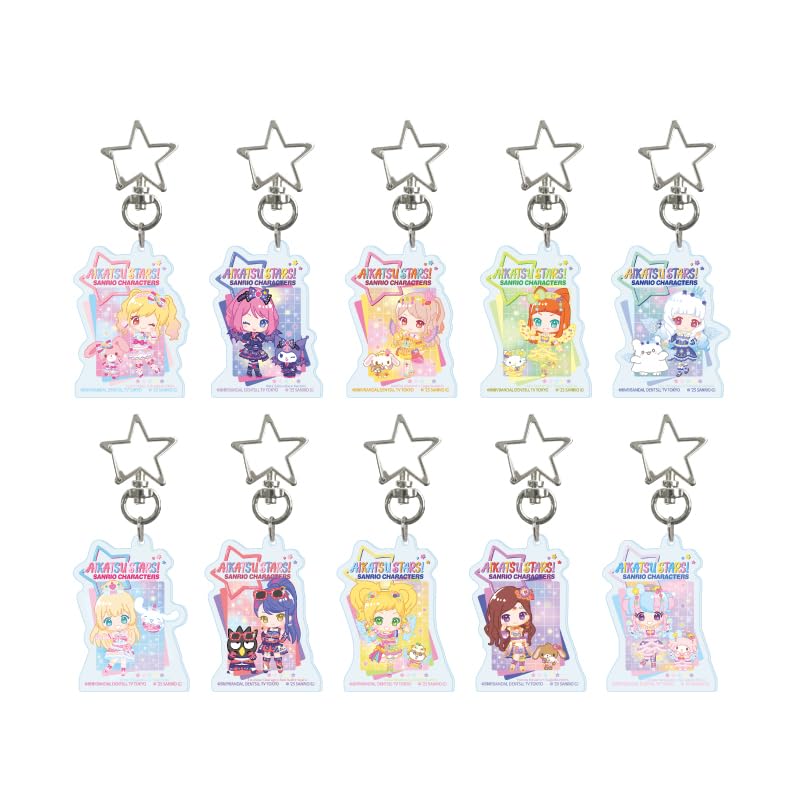 Aikatsu Stars x Sanrio Characters 01 [Collaboration Illustration [Mini Character]] Star-Shaped Nasukana Acrylic Keychains, Box of 10