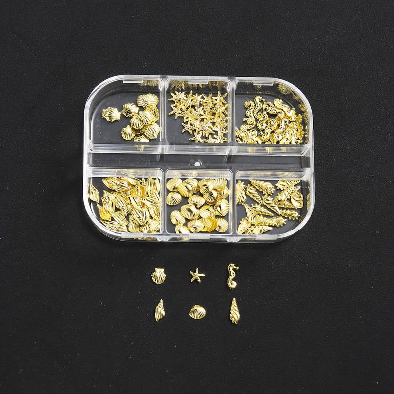 1 Box Metal Summer Ocean Nail Art Charms 3D Shell Starfish Seahorse Pearl Beads Alloy Nail Jewelry Mixed Manicure Studs Decor