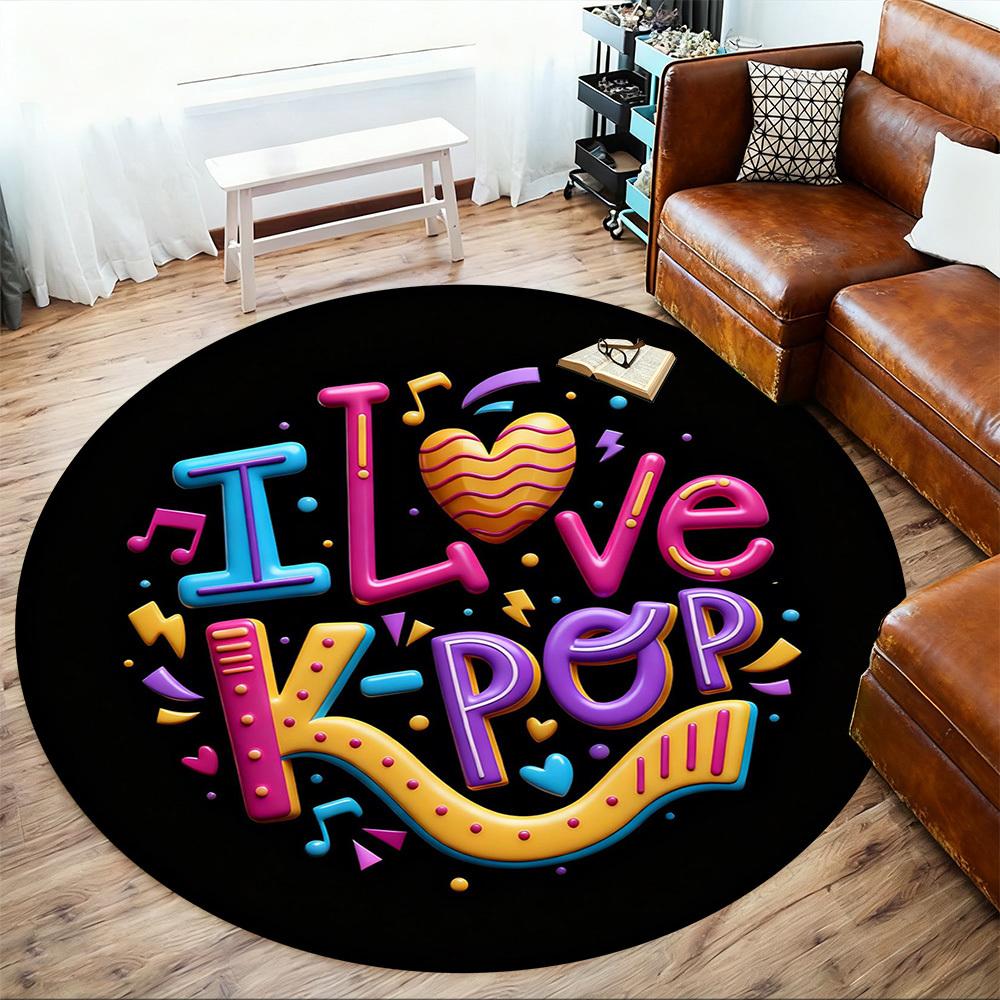 1pc K-pop Love Round Chair mat office Area Rug - Non-Slip, Floor Mat for Office, Bedroom, Ideal home decor gift p0105012