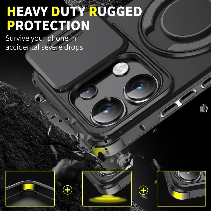 Case for Redmi Note 13 Pro Plus 5G 4G Slide Camera Lens Magnetic Ring Stand Protect Armor Shockproof Cover for Xiaomi 14T Pro 5G