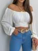 Autumn Women Off Shoulder Crop Top Crossed Back Print Blouse Ruched Lantern Sleeve Casual Lady Outfits Femme