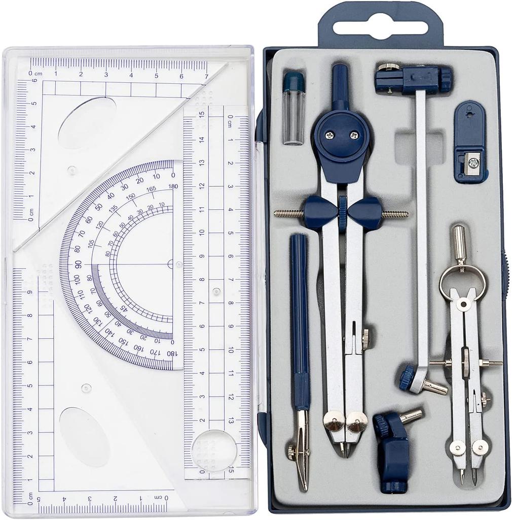 13 ST Geometri Precisionsteckningsverktyg Metallgeometriset Kit Set Matematiskt Passare Teckningsverktyg för Barn Ingenjörer Studenter Snabb Leverans