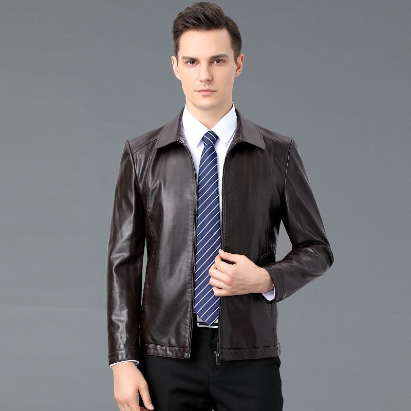 Middle-aged and Elderly Men's Genuine Leather Jackets for Autumn and Winter Plus Velvet and Thickened Sheepskin Jackets for Dads, Middle-aged Jackets