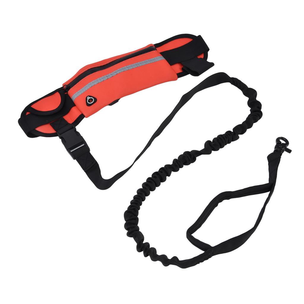 Hands Free Dog Leash Detachable Zipper Bag Reflective Strip Design Hands Free Flexible Waist Dog Leash for WalkingRed