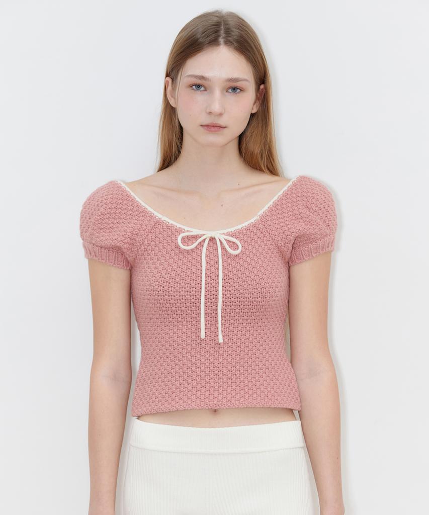 SINOON Puff Half Knit Top (Pink)