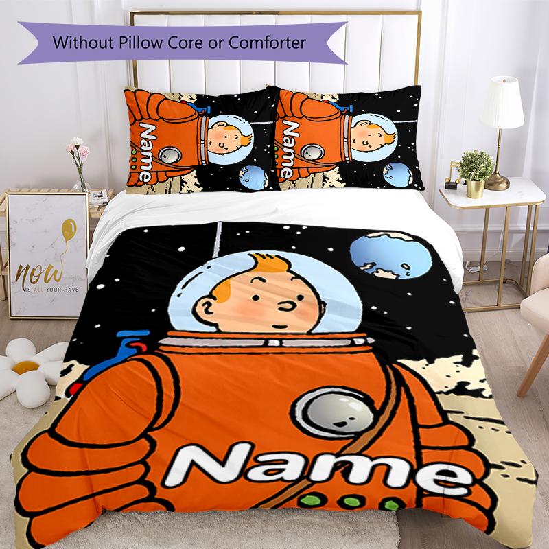Juego de Ropa de Cama de 3 Piezas con Nombre Personalizado Las Aventuras de Tintín Cierre de Funda Nórdica Incluye 1 Funda Nórdica y 2 Fundas de Almohada para Todas las Estaciones Decoración de Dormitorio