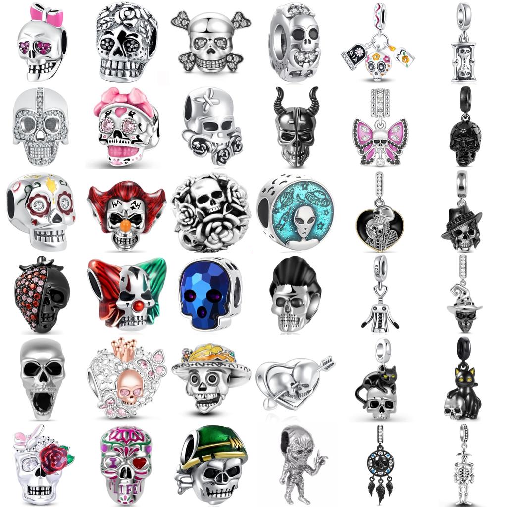 925 Silver Halloween Skull Dreamcatcher Charm Pendant DIY Bracelet Jewelry Women Gift Fashion Accessories