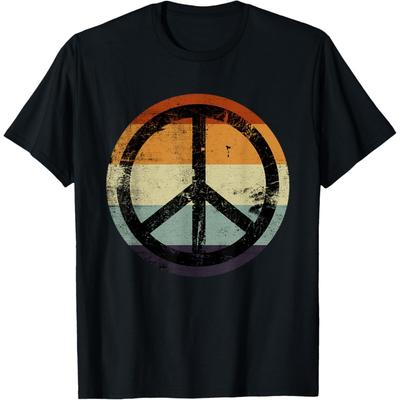 Camiseta de Diseño Retro Vintage Desgastado con Símbolo de la Paz