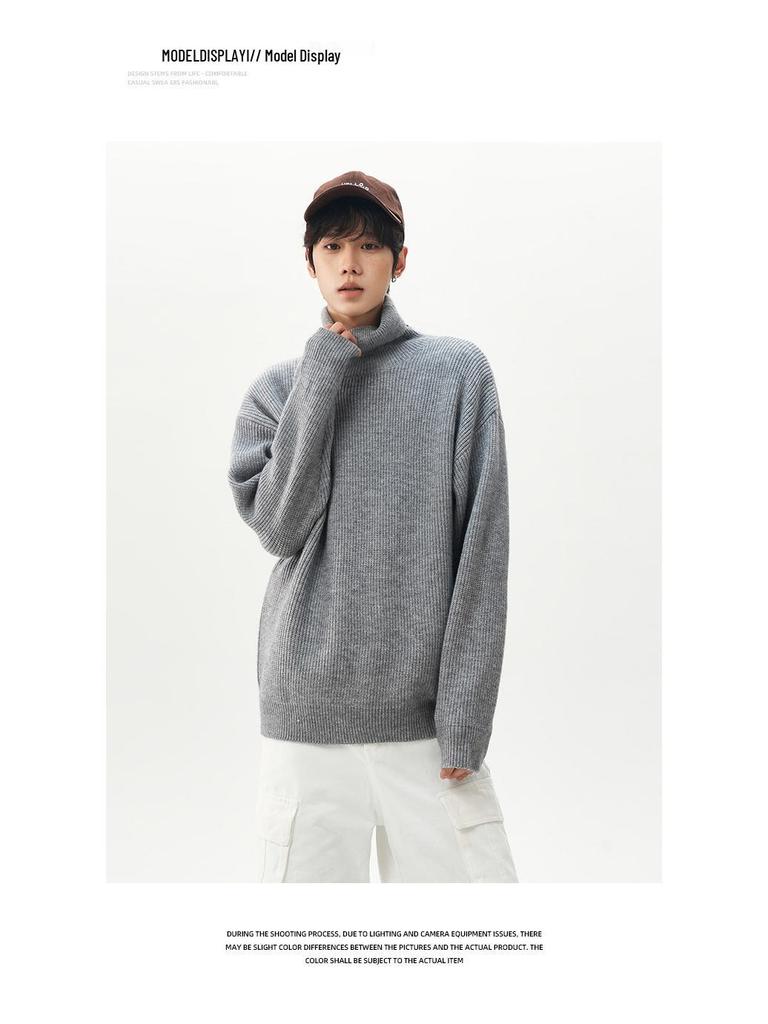 Retro Chunky Knit High Neck Sweater - Cozy Autumn/Winter Loose Fit