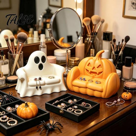 Festive Halloween Home Decor Jewelry Tray, 3D Printed Ghost Pumpkin Couch Shaped Trinket Dish, Party Gothic Small Decorative Dish for Rings