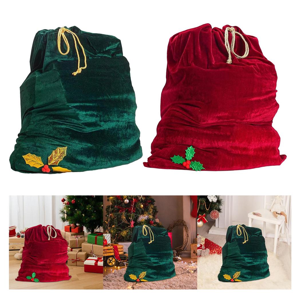 Santa Claus Bag Velvet Christmas Bag Reusable Xmas Decorations Storage Bag