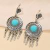 New Bohemian Fashion Necklace Earrings Set Inlaid Turquoise Carved Pattern Fringed Jewelry