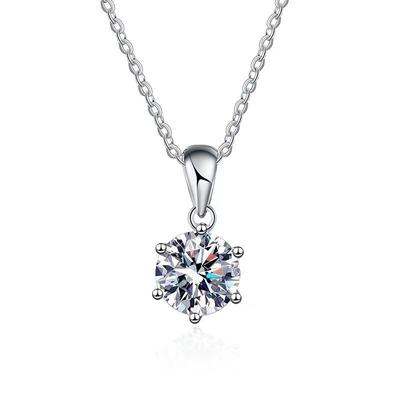 925 Sterling Silber Halskette Schmuck Damen 1 Karat Mosan Diamant Sechs Krallen Anhänger Silber Stil Schlüsselbein Halsband