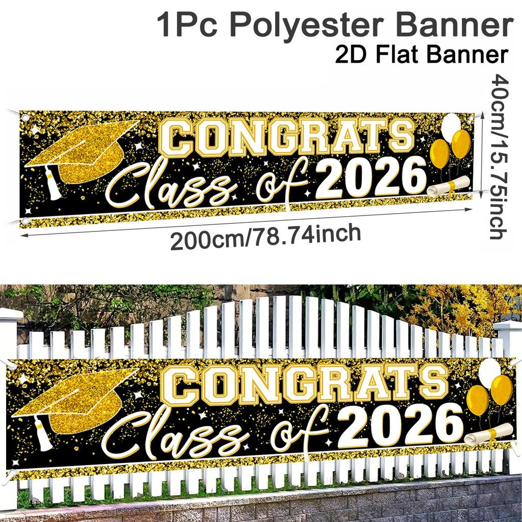 Happy Graduation Outdoor Banner Bachelor'S Cap Balloon Party Decorative Background Photography Graduate Party Supplies Gift