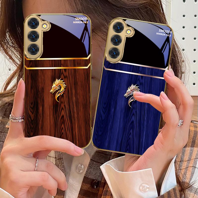 Brilliant Golden Dragon For Samsung Galaxy S20 FE S21 S22 S23 Plus S24 Ultra 25Ultra S21+ S9+ S22Plus Golden Glass Phone Case