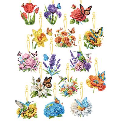 15Pcs Flowers DIY Diamond Painting Keychain Kits Double Sided 5D DIY Diamond Art Pendants Diamond Art Keychain Ornaments