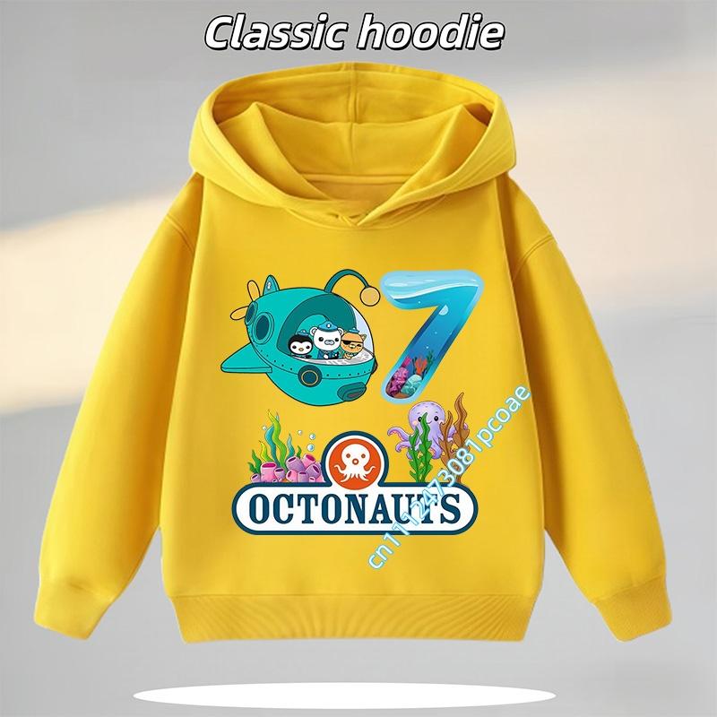 Octonauts 1-8 Yaş Kapüşonlu Sweatshirt Erkek Çocuklar İçin, Dijital Çizgi Film Baskılı Kız Çocuk Günlük Üst, Sonbahar/Kış Uzun Kollu