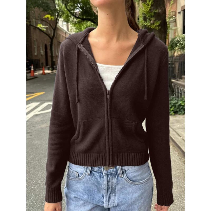 Modische und schlichte einfarbige Sweatshirt-Jacke mit langen Ärmeln, Woll-Damenbekleidung, 2025 Herbst und Winter, mit Kapuze, kurz, vielseitiges Oberteil