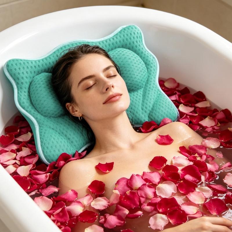 Premium Bath Pillow With net Fabric And Firm Suction Cups For Adults And Children
