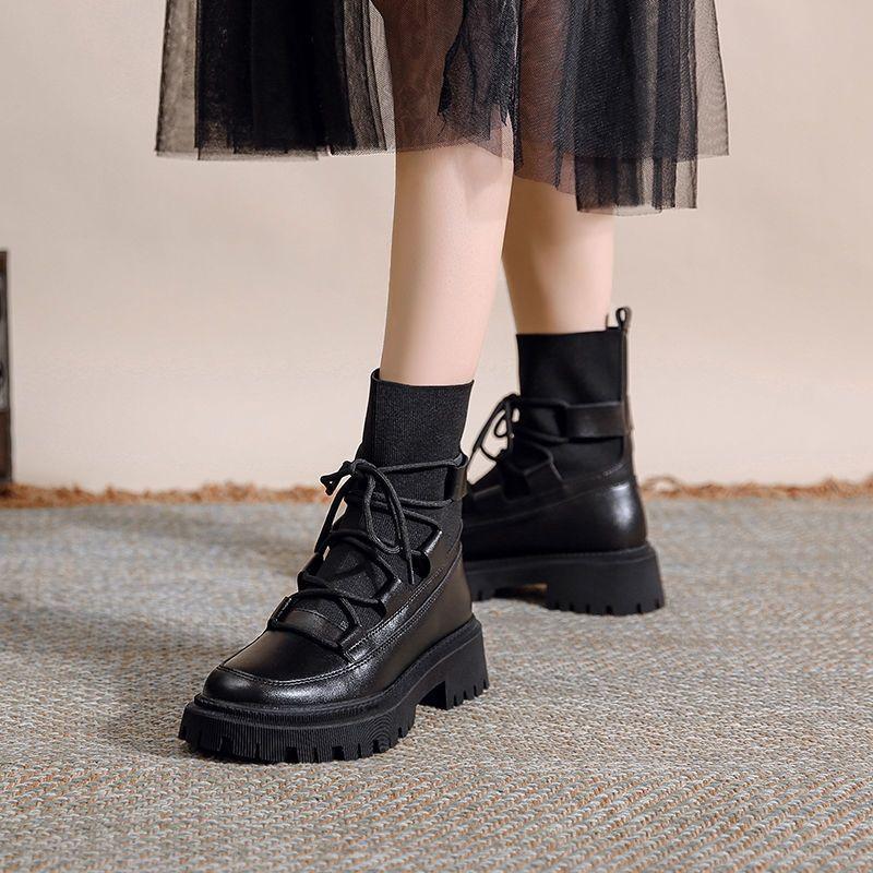 Real soft leather Martin boots summer thin women's 2025 new boots platform women's boots spring and autumn single boots black short boots