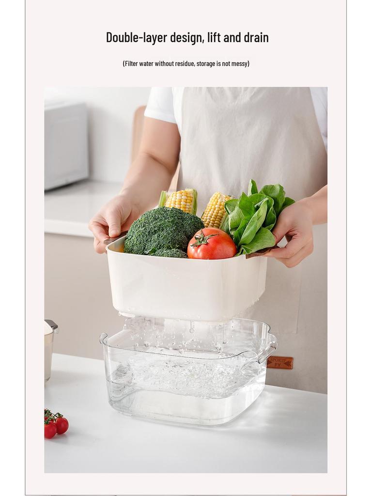 Buckle Draining Basket: Double Layer Food-Grade Basin for Washing Fruits, Vegetables, and Rice