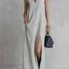 Women's V Neck Maxi Dress Sleeveless Side Slit Pockets Loose Fit Casual Long Dress