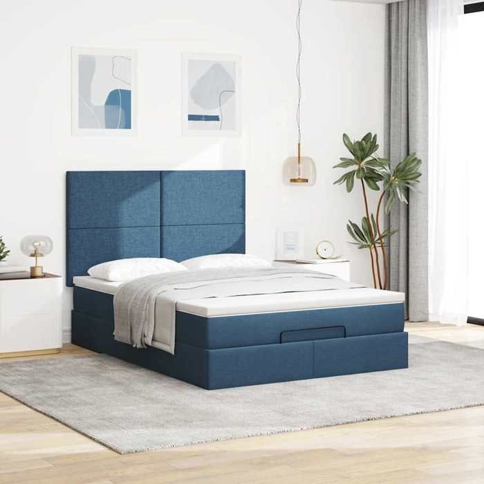 Maison Exclusive - Cadre de lit ottoman avec matelas bleu 140x190 cm tissu