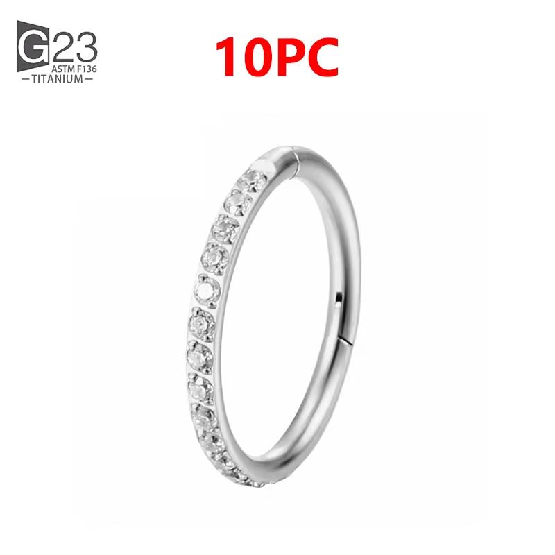 1/10Pcs G23 Titanium 14G/16G/18G Nose Rings Hinged Segment Ear Cartilage Tragus Earrings Hoops Septum Clicker Piercing Jewelry