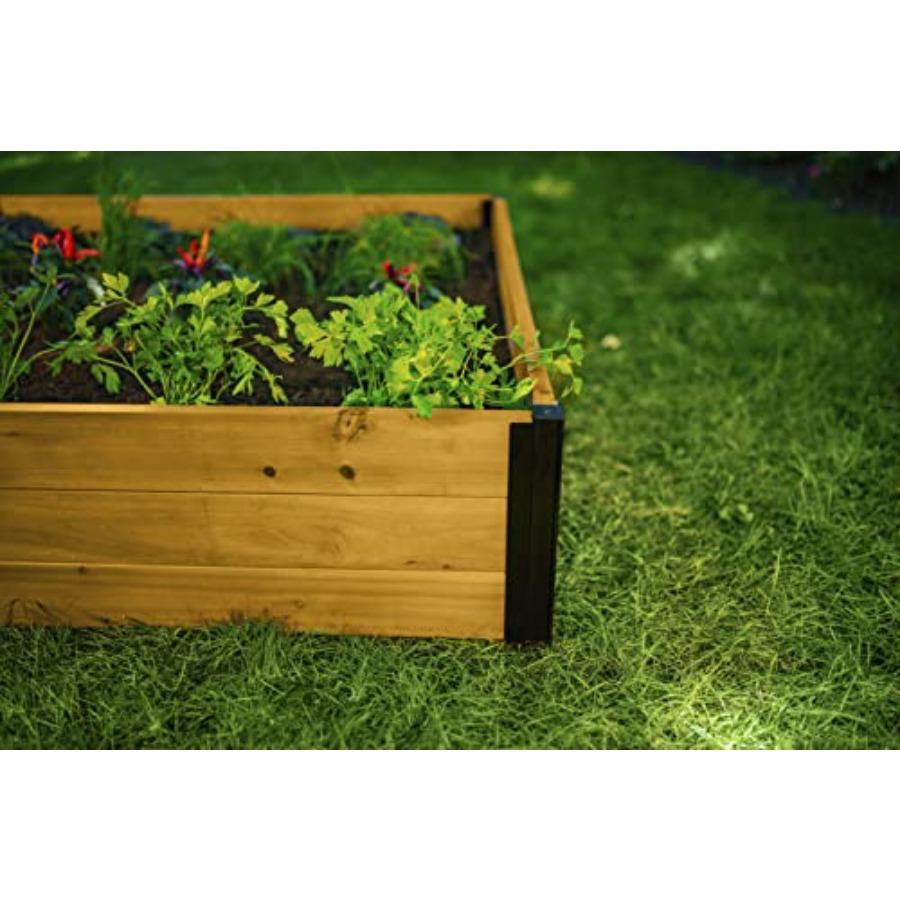 4 Foot x 4 Foot x 11 inch Cedar Wood Modular Garden Bed with Black Aluminum Posts FSC Woodgrain Golden Brown Pre-Stained