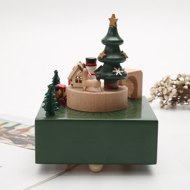 Creative Wooden Christmas Deer  Snowman Train  Music Box Handmade  Carousel Toy  Decoration Gift For Kids