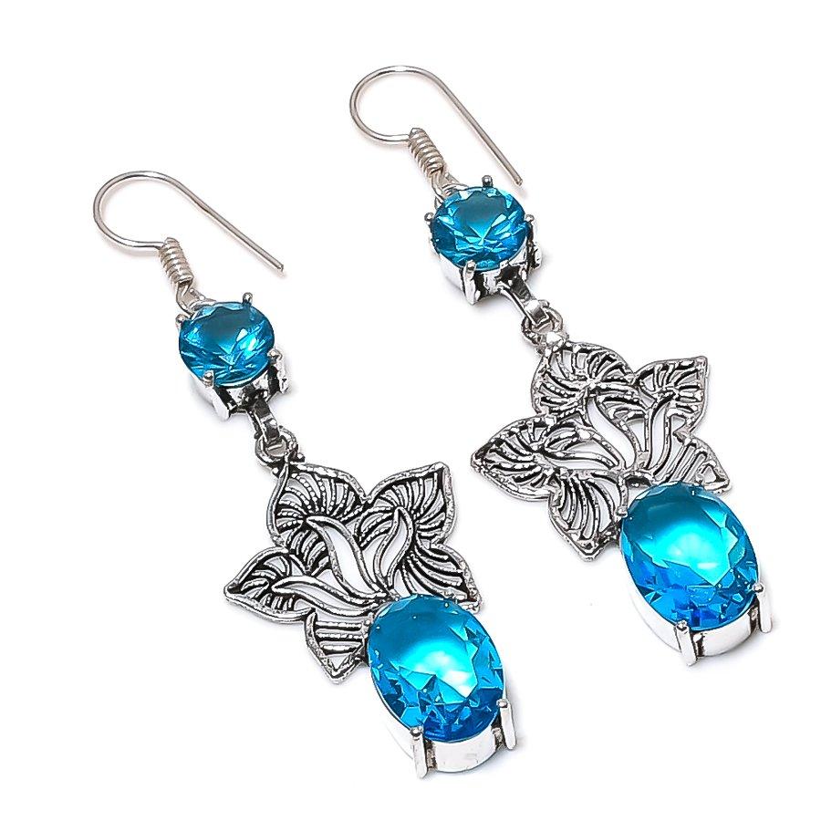 

Natural Blue Topaz Gemstone 925 Sterling Silver Jewelry Earring 2.52 P6P30