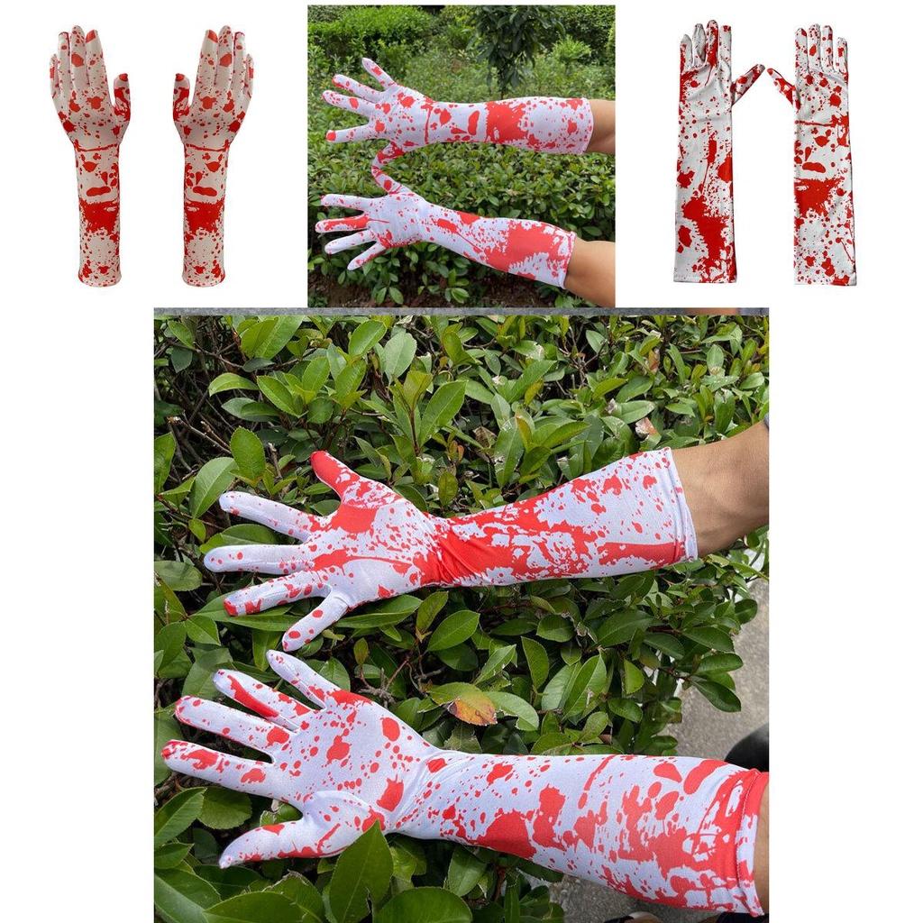 Bloody White Skeleton Halloween Gloves For Costume Party
