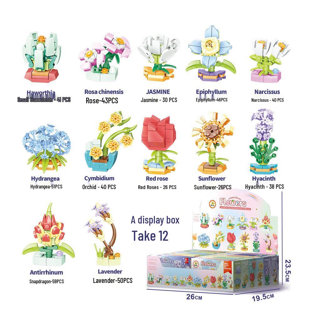 Bonsai Flower Bouquet Building Blocks - Compatible with Lego, Rose Assembly Toy for Girls, Decorative Preserved Ornament