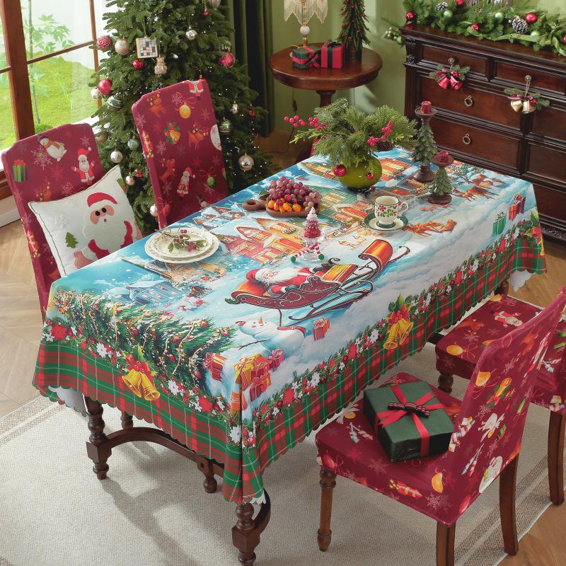 Weihnachtstischdecke Digitaldruck Wasserdicht Feiertags-Esstischdecke für Runde Schreibtischdeko