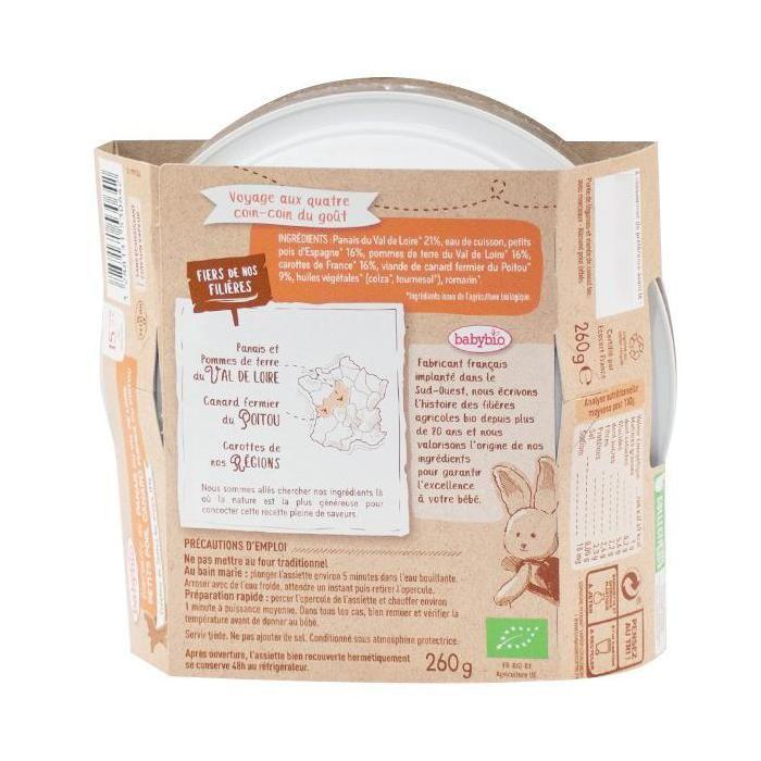 Assiette Panais Petits Pois Canard - Babybio - Bio - 260g - Dès 15 Mois