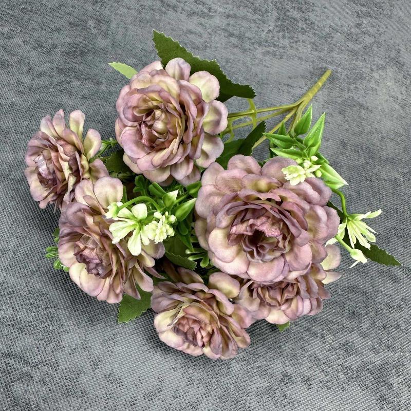 

Simulated 7-head Hibiscus Rose Bouquet for Home Decoration, Wedding Scene Arrangement, Handcrafted Artificial Flower Ornaments серый/фиолетовый