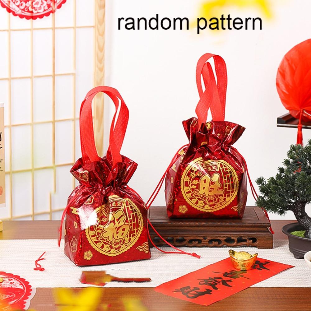 Fu Character Candy Bag Portable Goody Bag Wedding Gift Drawstring Gift Bag  Lunar New Year красный