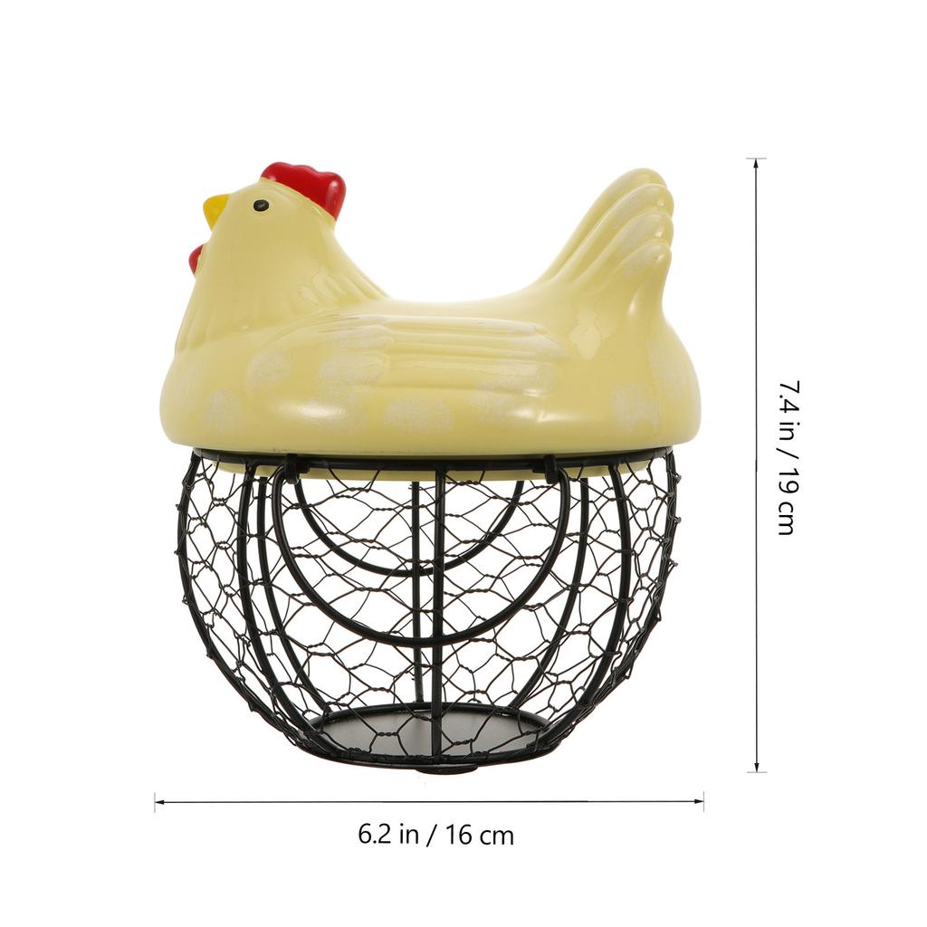 1Pcs Chicken Style Egg Basket Made of Premium Ceramic and Iron Fruit Vegetable Snack Storage Holder Home Decor Item