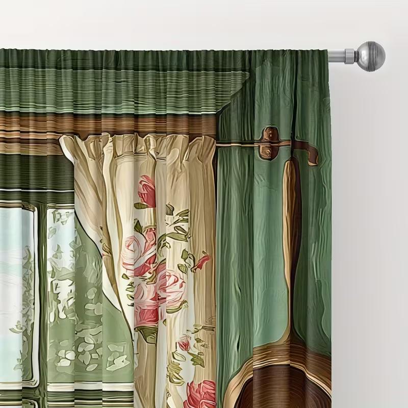 2 Pcs Kitchen Scenery Print Curtains,suitable for Bedroom,living Room Kitchen Decoration,home Decoration,window Decoration