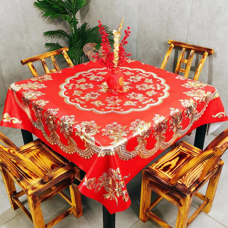 Festive Square Waterproof And Oil-Proof Tablecloth Free Anti-Scalding Baxian Table Dining Table Cloth Mahjong Table Square Table Round Table