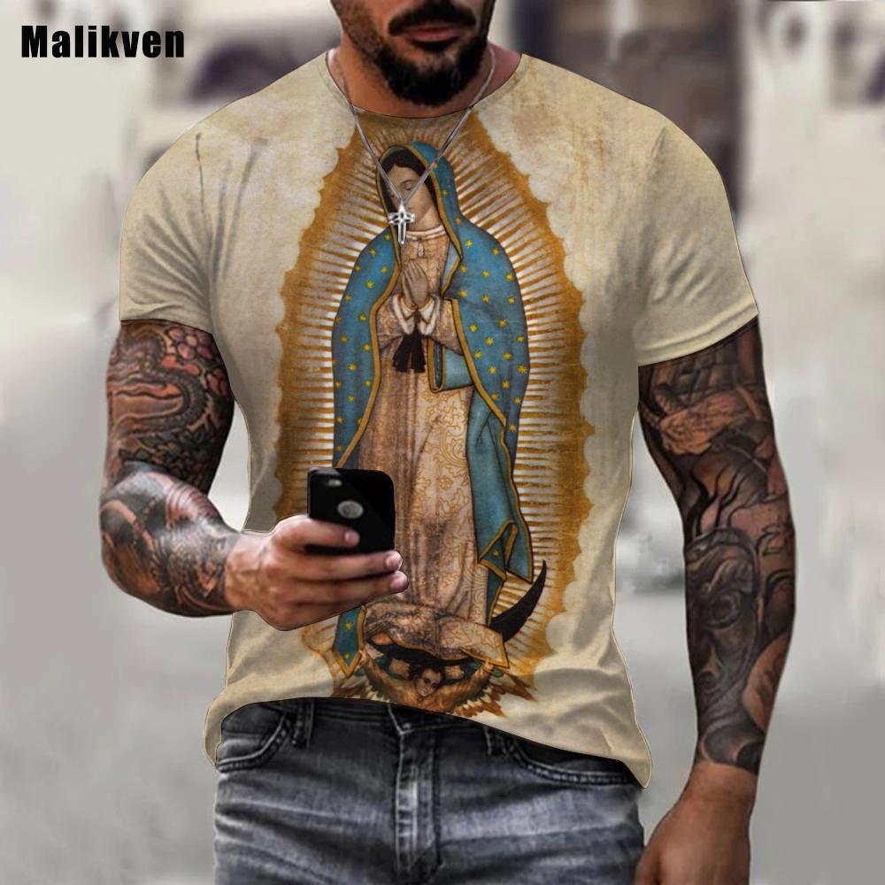 Guadalupe Panna Maria Katolické tričko s 3D potiskem Muži Letní Móda Neformální oblečení Harajuku Streetwear Trička Topy