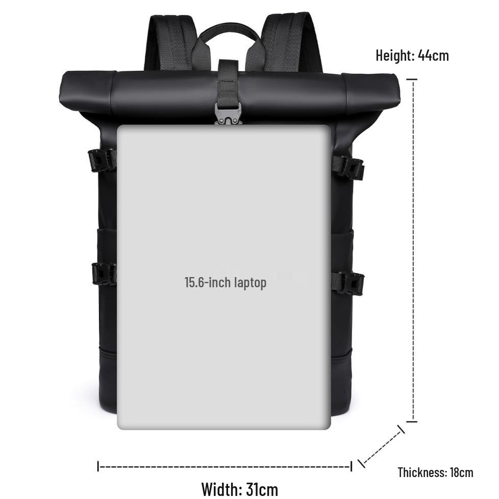 Men's Fashionable Roll-Up Backpack, Large Capacity Travel & Laptop Bag, Schoolbag for College Students