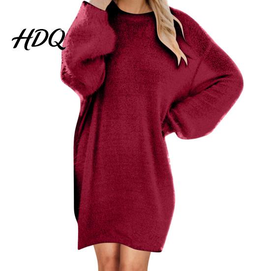 Comfortable Women Fall Outfits Mini Oversized Sweater Dress Long Sleeve Round Neck Knit Pullover Solid Color Tunic Dress Top Winter Loose