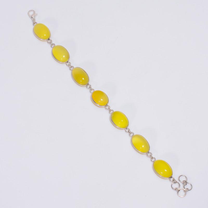 

Classic Top Grade Qualite 100% Natural Yellow Chalcedony Oval Shape Ethnic Style Handmade Jewelry 925 Steling Silver Bracelet 7-8 WSJ-4656 7-8 жовтий