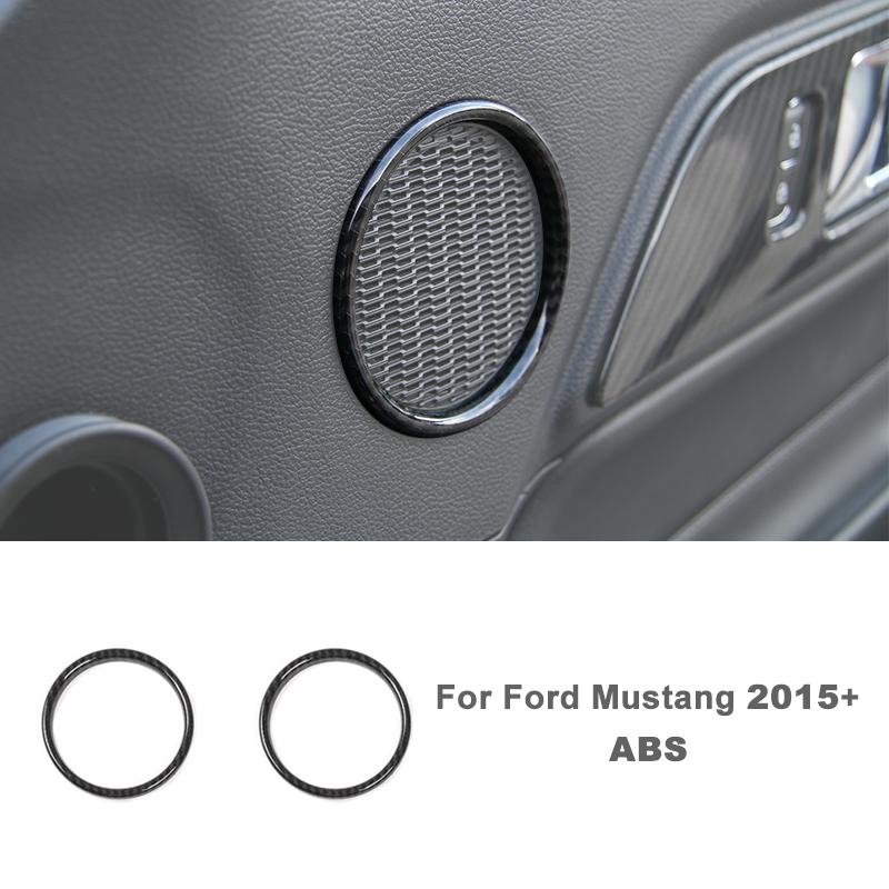 Car Steering Wheel Door Handle Decoration Center Console Cover Protective Sticker For Ford Mustang 2015 Up ABS Car Accessories Carbon Fiber Black