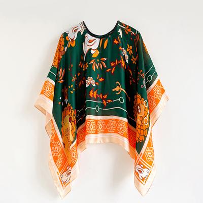 110Cm Square Shawls Summer Beach Sexy Women Fashion Print Silk Smock Bikini Cover Up Loose Blouse Sunscreen Comfortable Poncho