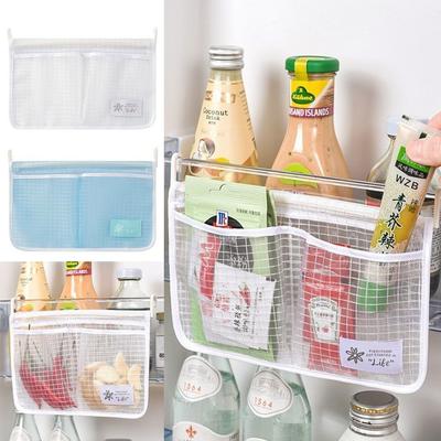 New Mesh Refrigerator Storage Bag Double Grid Large Capacity Kitchen Storage Pockets with Hook Compartment Sorting Bag